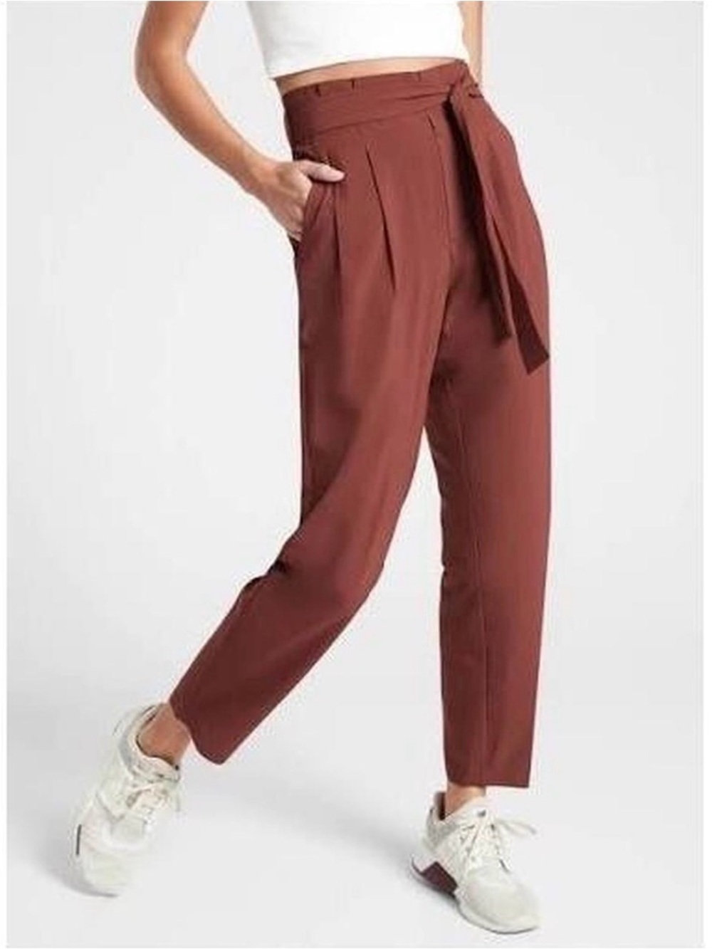 Athleta Skyline Pant II High Rise Belted Paperbag Trousers NWOT - Size 10